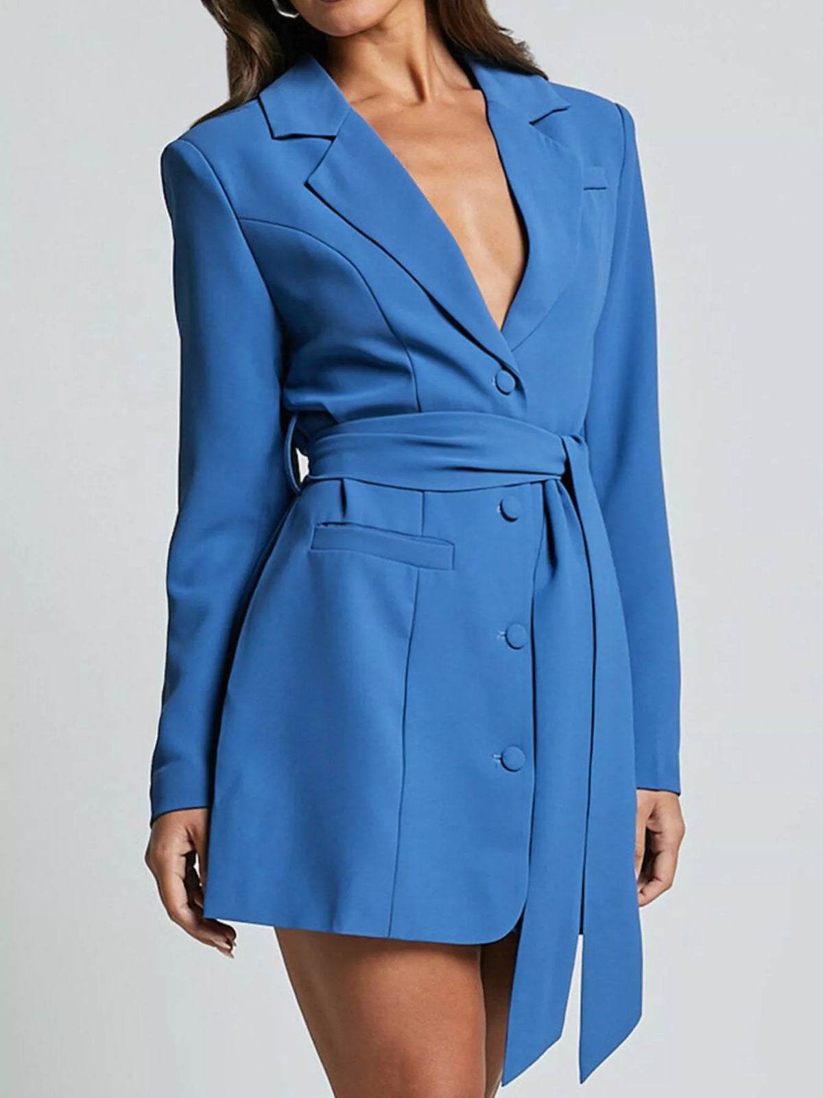 Lapel Collar Tie Waist Blazer (11)