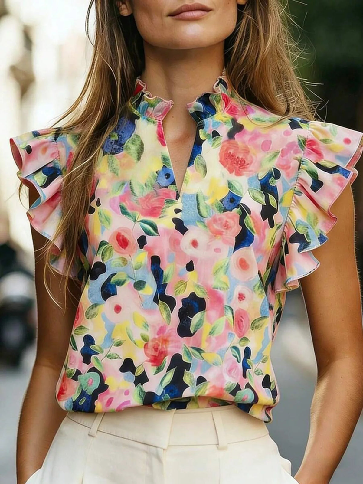 Printed Ruffle Sleeve Blouse (10)