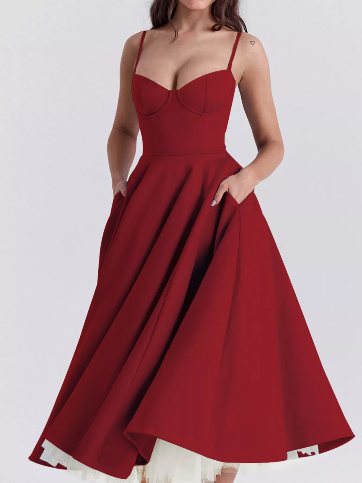 Sweetheart Neck A-line Midi Dress (5)