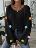 Flower Round Neck Long Sleeve Sweater (9)