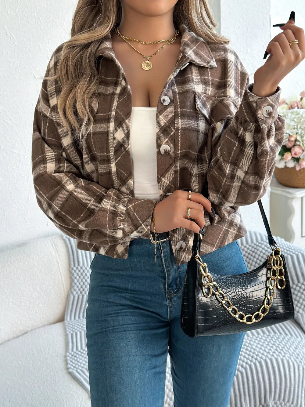 Plaid Button Up Long Sleeve Jacket (9)