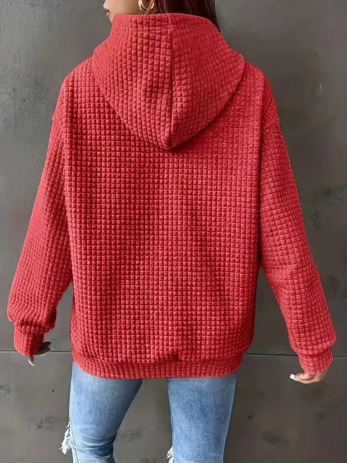 Textured Knit Drawstring Hoodie (3)