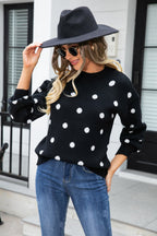 Woven Right Polka Dot Round Neck Dropped Shoulder Sweater (8)