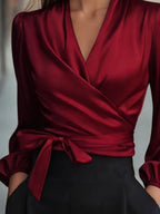 Satin Tie Waist Wrap Blouse (6)