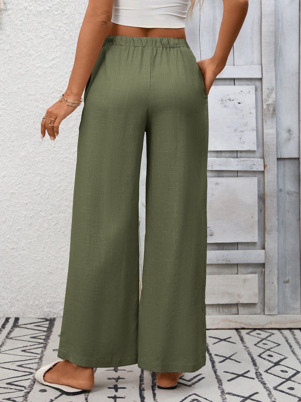 Drawstring High Waist Wide Leg Pants (11)