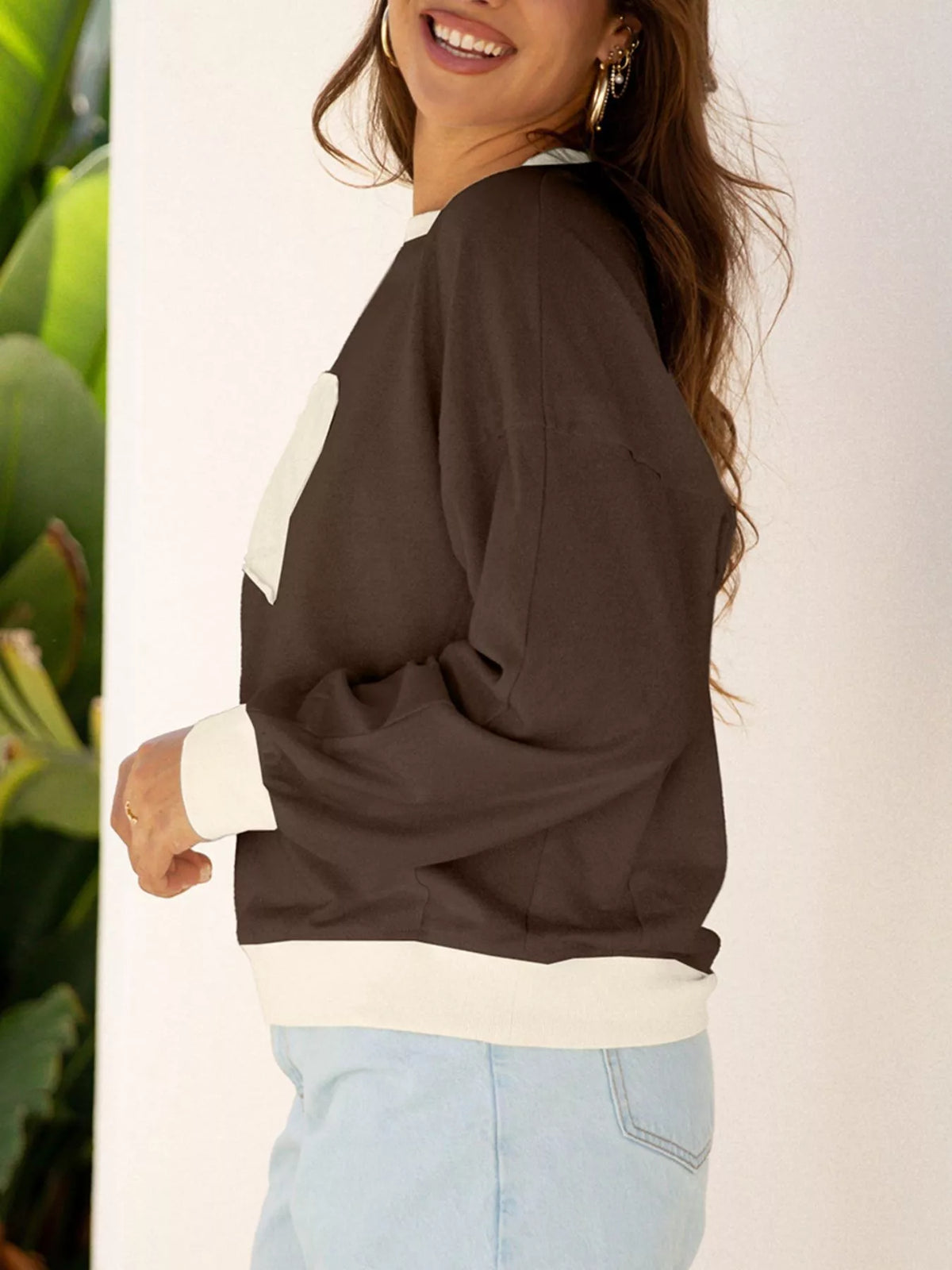 Raw Edge Flower Patch Drop Shoulder Casual Top (16)