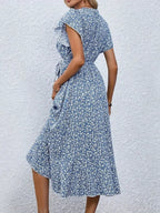 Floral Print Ruffle Hem Wrap Midi Dress (2)