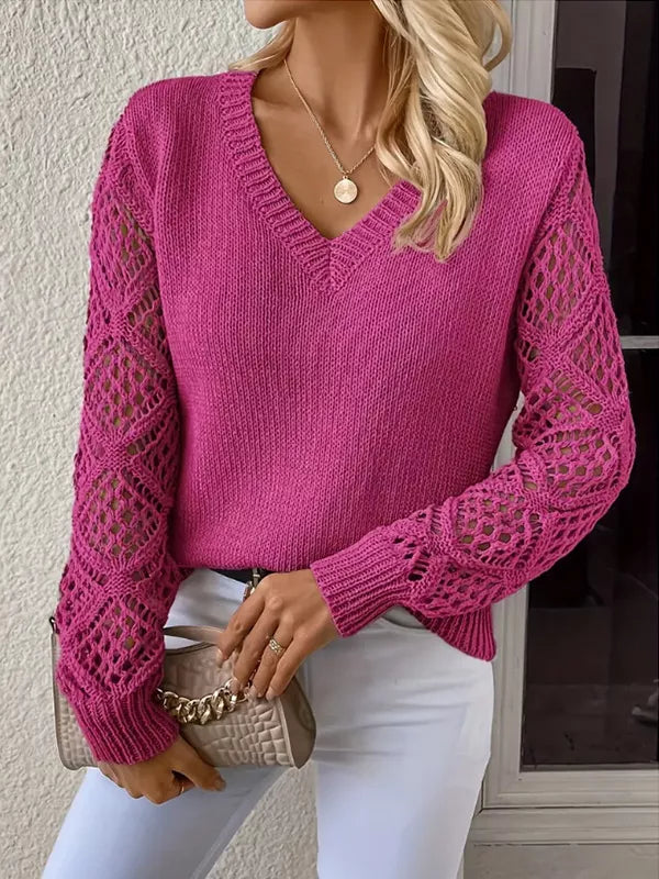 V-neck Hollow-out Sleeve Knit Sweater (9)