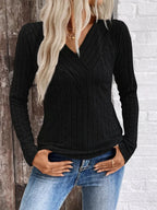 Ribbed V-neck Long Sleeve T-shirt (14)