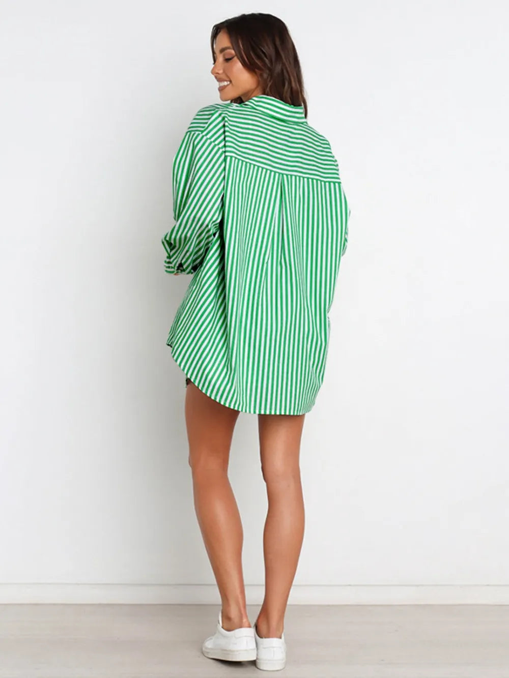 Striped Dropped Shoulder Shirt Shorts Set (9)