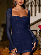 Ruched Glitter Bodycon Mini Dress (27)