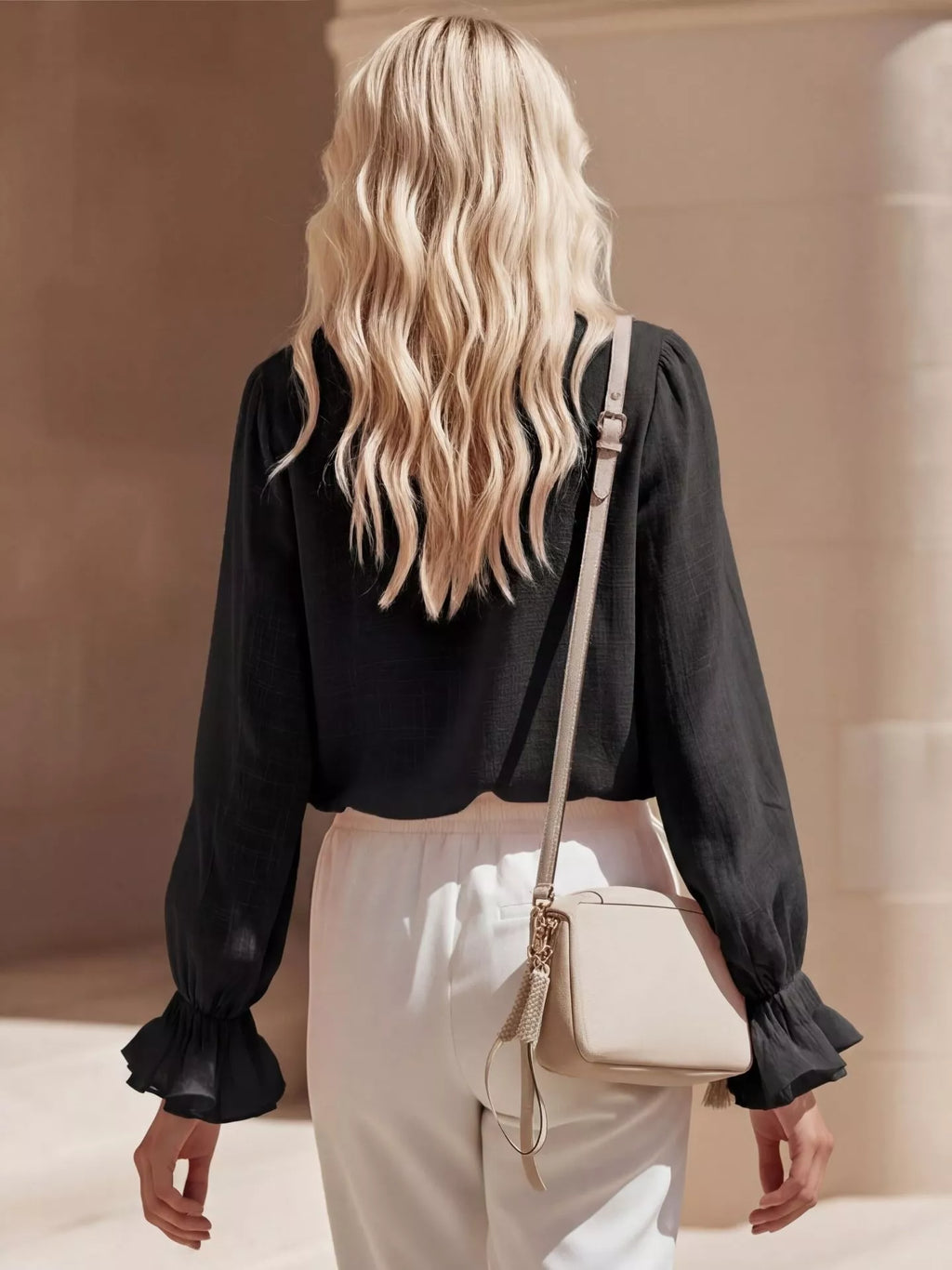 Ruffled V-neck Long Sleeve Blouse (9)