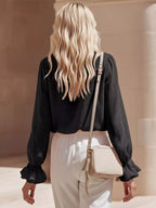 Ruffled V-neck Long Sleeve Blouse (9)