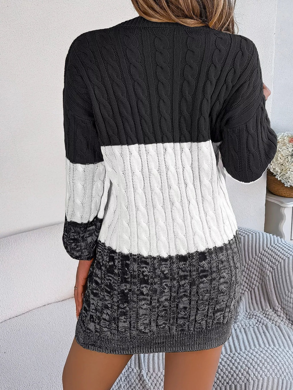 Block Cable Knit Sweater Dress Textured Pattern (15)