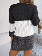 Block Cable Knit Sweater Dress Textured Pattern (15)