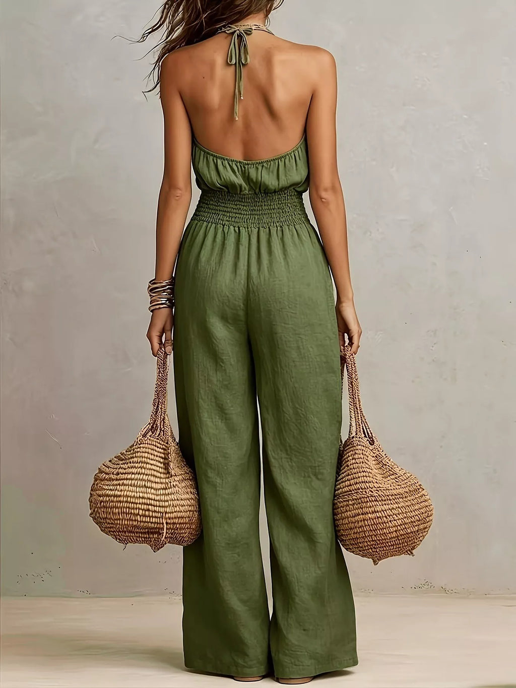 Smocked Halter Neck Wide-leg Jumpsuit (4)