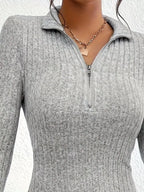 Ribbed Knit Bodycon Mini Dress Zipper (9)