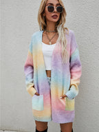 Full Size Pocketed Open Front Gradient Cardigan