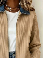 Contrast Denim Collar Ribbed Knit Jacket (6)