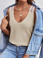 Lace Detail Waffle-knit V-neck Tank (3)