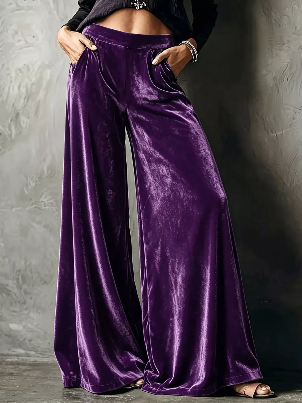 Full Size High-waisted Wide-leg Velvet Pants Plus (4)