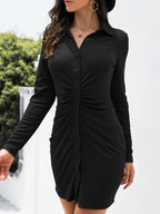 Ruched Button-down Long Sleeve Dress (16)