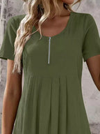 Zipper-front Short Sleeve A-line Dress (11)
