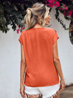 Ruffled V-neck Short Sleeve Blouse (2)