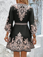 Paisley V-neck 3/4 Sleeve Mini Dress (14)