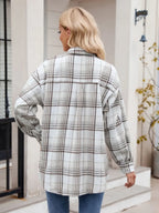 Pocketed Plaid Collared Neck Long Sleeve Shirt (14)