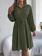 Collared Neck Long Sleeve Dress Pockets (30)
