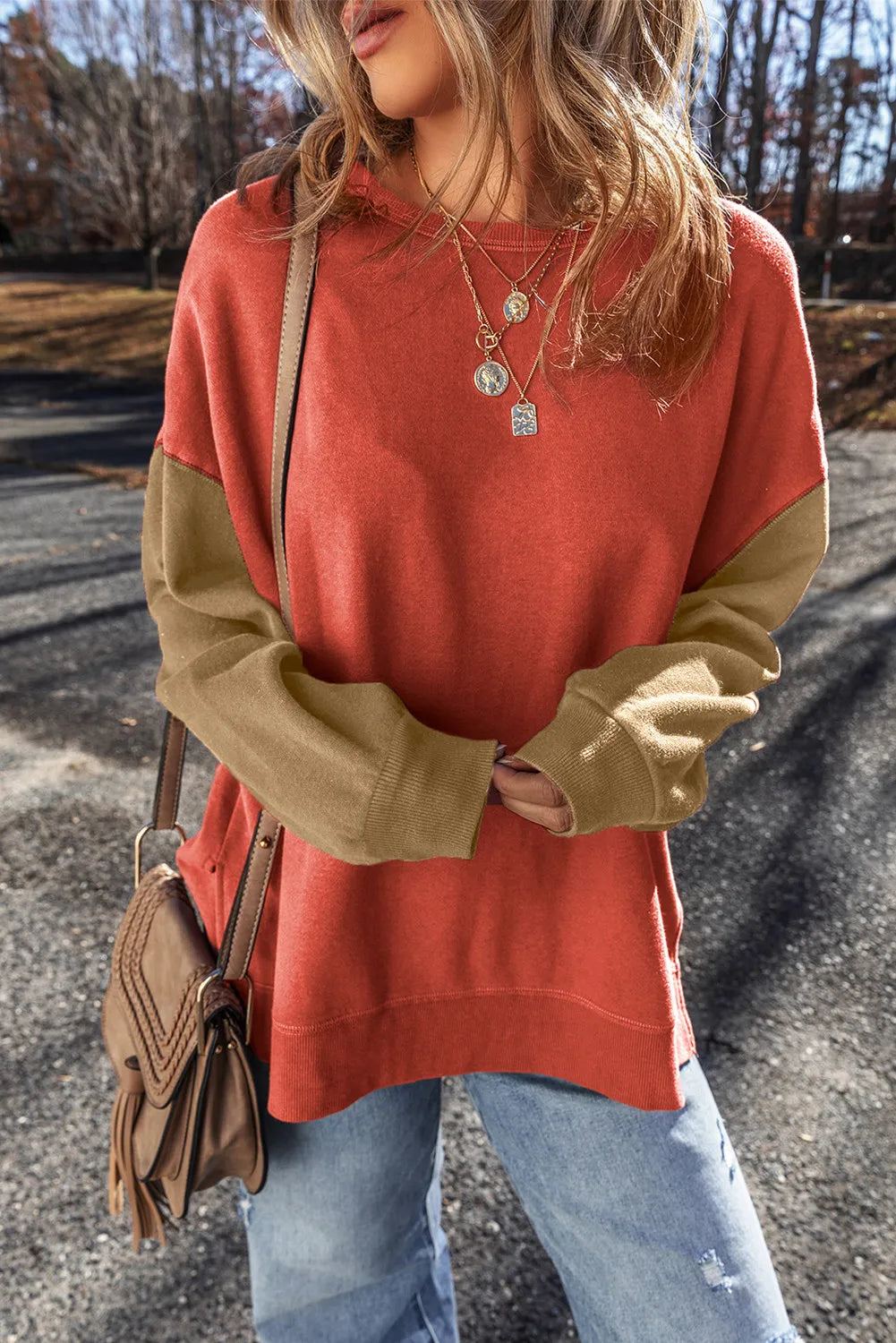 Contrast Round Neck Long Sleeve Sweatshirt (2)