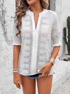 Eyelet Notched Flounce Sleeve Blouse (4)