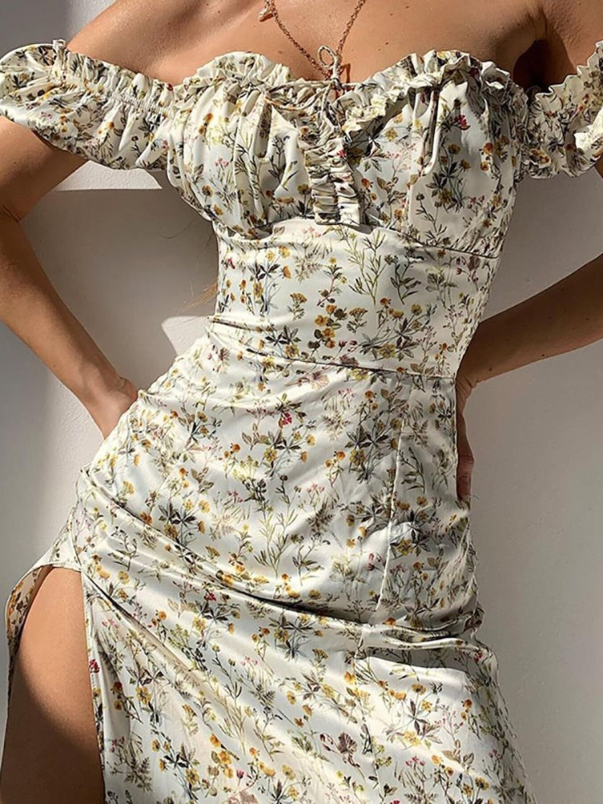 Full Size Floral Print Off-shoulder Slit Dress Plus (6)
