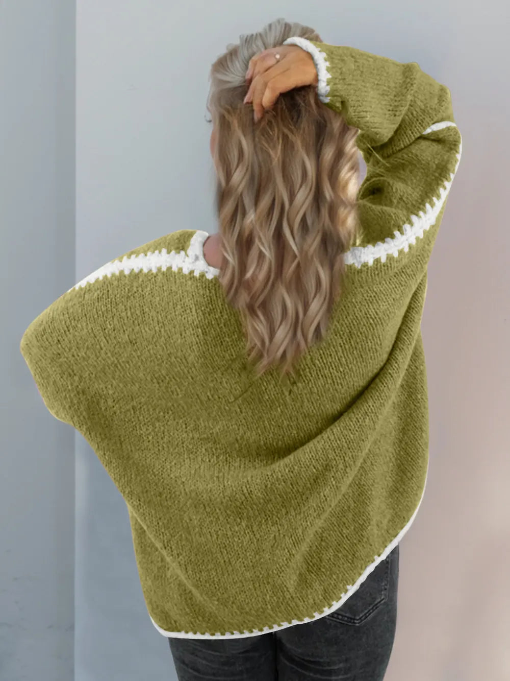 Contrast Open Front Dropped Shoulder Cardigan (6)