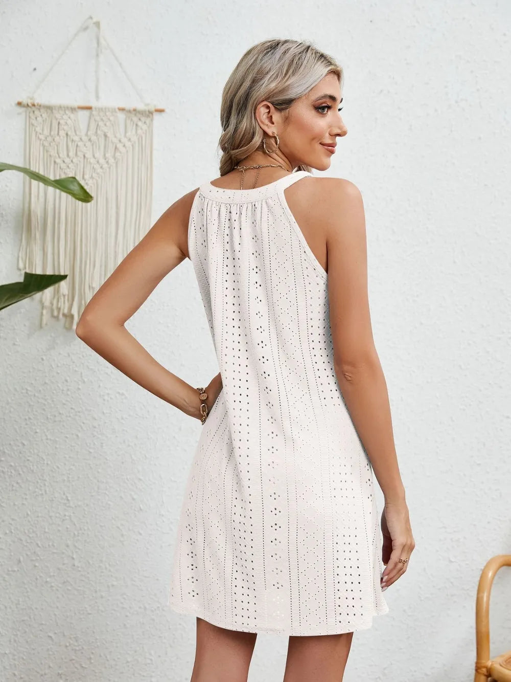 Eyelet Grecian Neck Mini Dress (8)