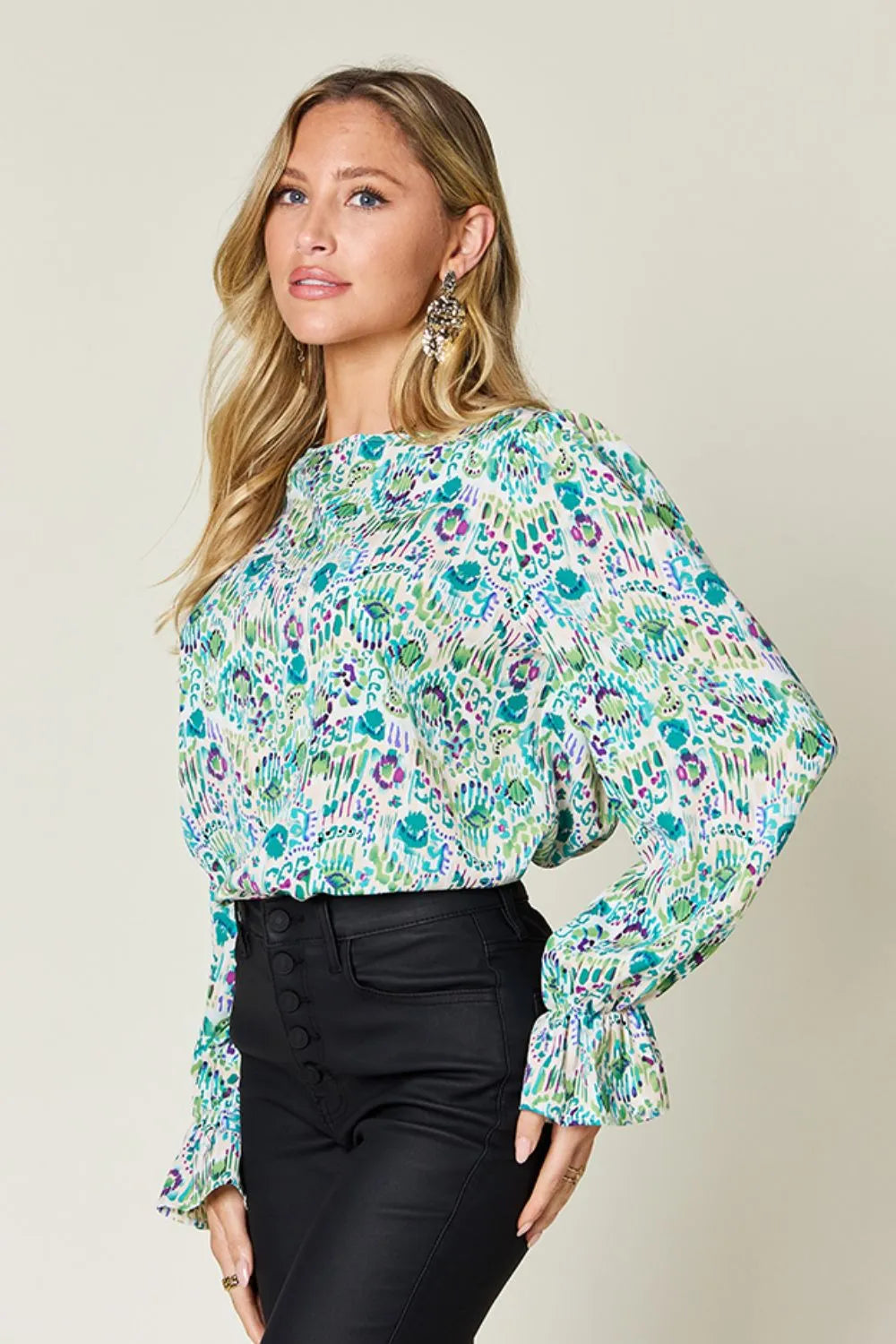 Full Size Printed Flounce Sleeve Blouse (7)