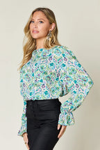 Full Size Printed Flounce Sleeve Blouse (7)
