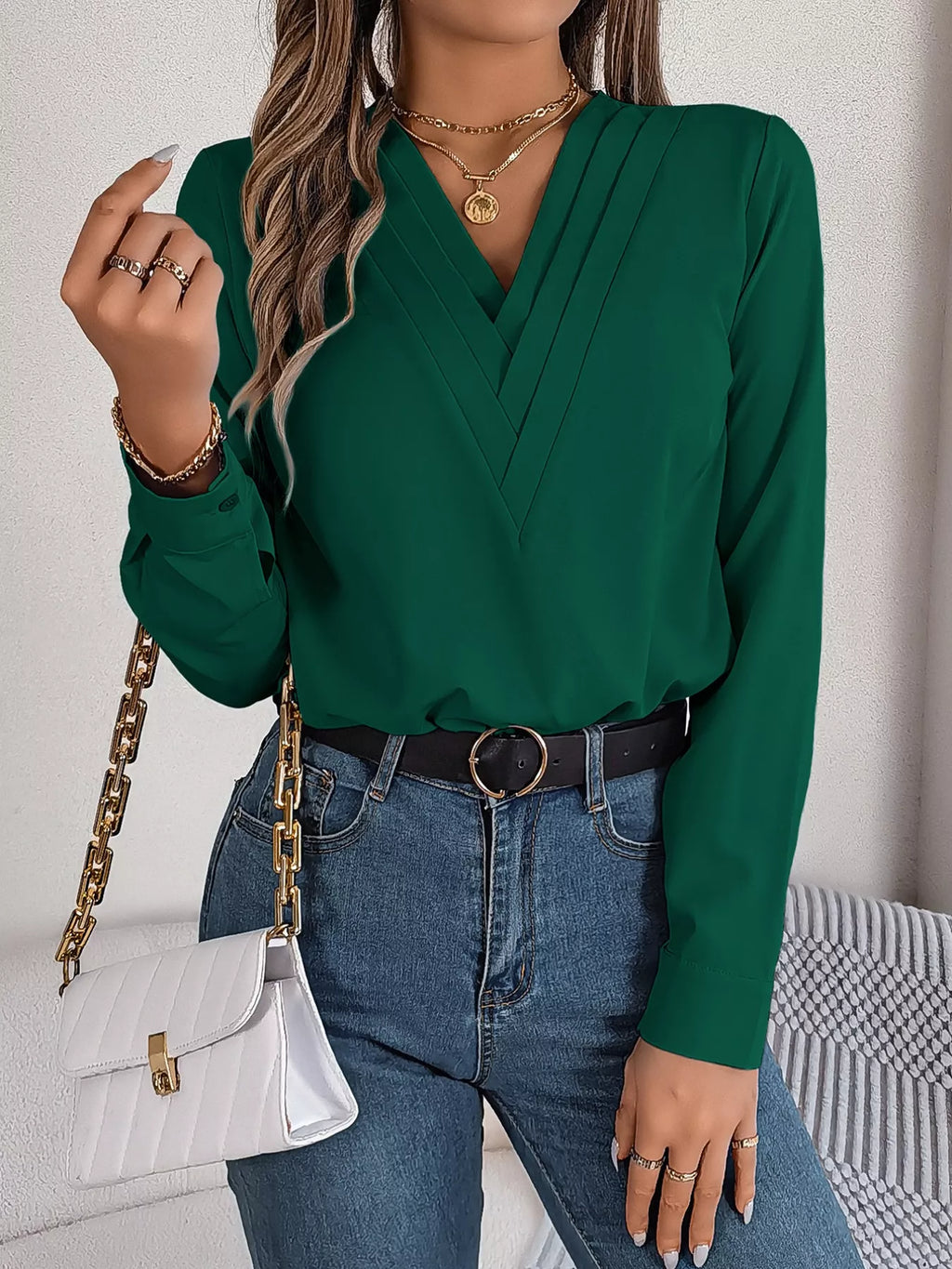 Layered V-neck Long Sleeve Blouse (21)