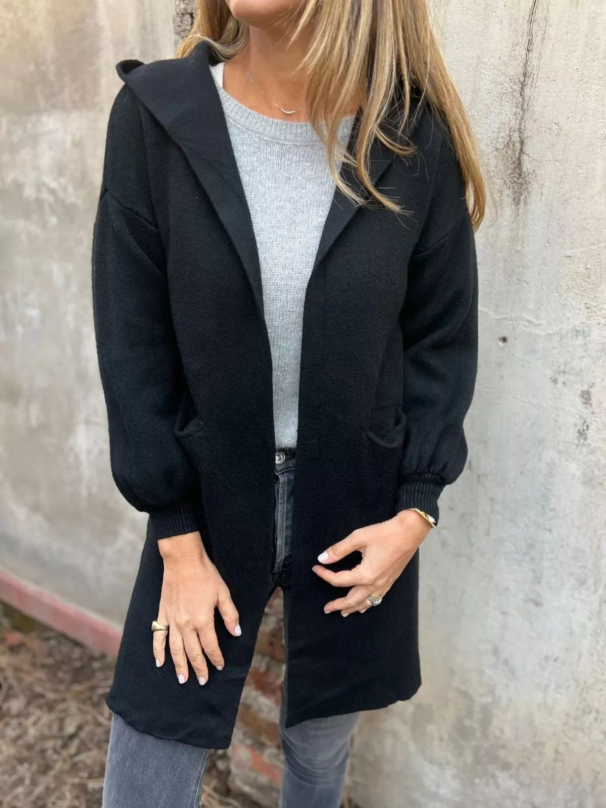 Full Size Open Front Drop Shoulder Hooded Cardigan Plus (8)