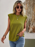 Textured Round Neck Cap Sleeve Top (4)