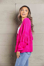 Fringe Trim Open Front Cardigan (3)
