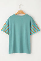 Striped Round Neck Short Sleeve T-shirt (6)