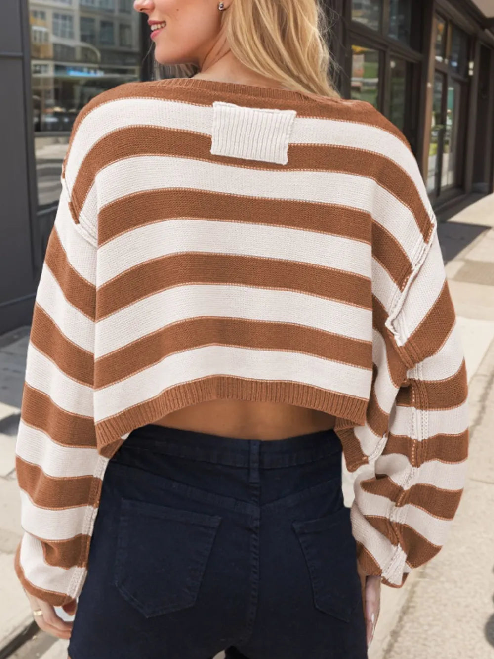 Striped Dropped Shoulder Long Sleeve Sweater (2)