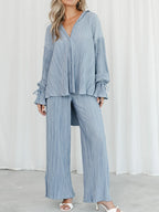 Button Up Long Sleeve Top Pants Set (6)