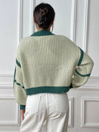 Color-block Ribbed Knit Open-front Cropped Cardigan (10)
