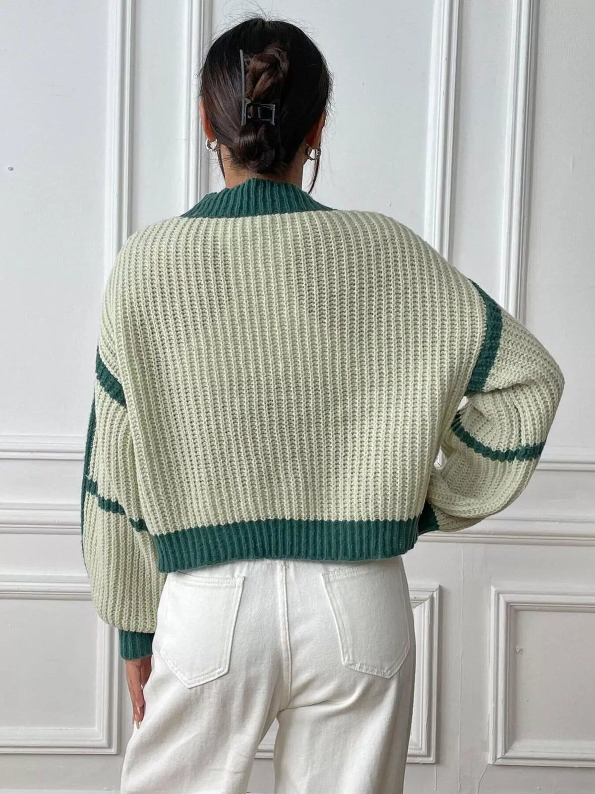 Color-block Ribbed Knit Open-front Cropped Cardigan (10)
