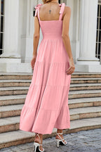 Tie-shoulder Smocked Tiered Dress (2)
