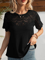 Round Neck Short Sleeve Crochet Top (12)