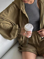 Zip Up Long Sleeve Outerwear Shorts Set (24)